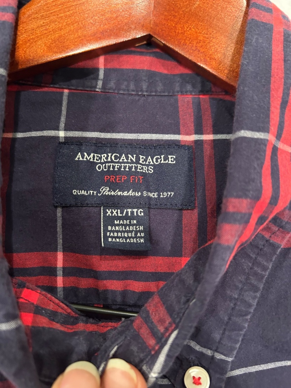 American Eagle Mens XXL Red/Blue Plaid Button Down Prep Fit Casual - Picture 4 of 8